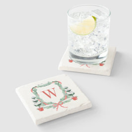 Vattensfärgad jul Topiary Monogram Vapensköld Stenunderlägg