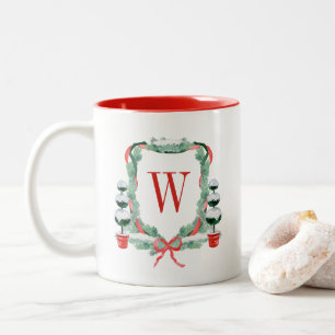 Vattensfärgad jul Topiary Monogram Vapensköld Två-Tonad Mugg