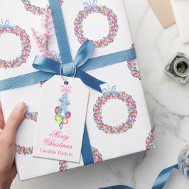 Vattensfärgad julfärgad tonsel och Baubles Presentetikett