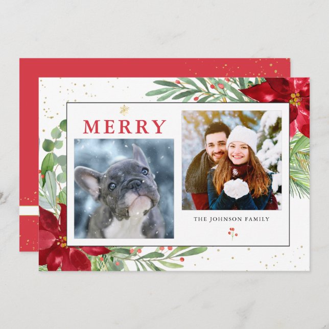 Vattensfärgat julgrå + Helgdag-kort för Guld Julkort (Fram/baksida)