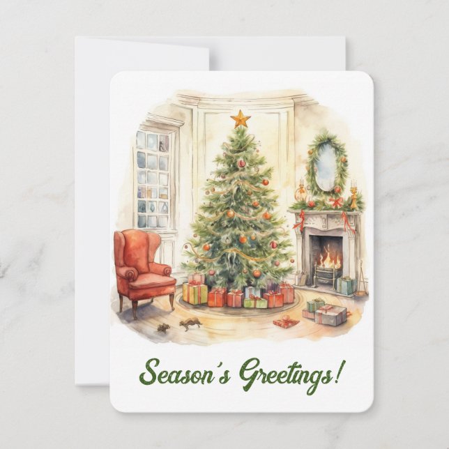 Vattensfärgat julkort, Helgdag Julkort (Framsida)