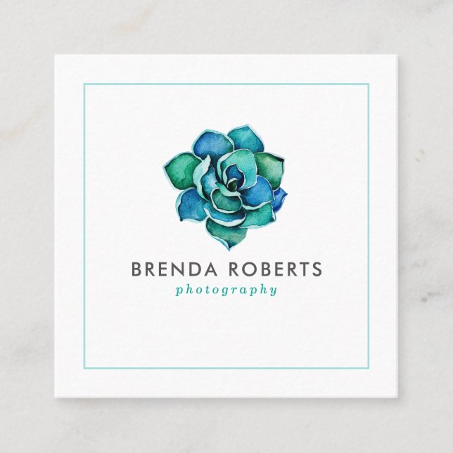 Vattensfärger Blå grönt Cactus Krona Fyrkantigt Visitkort (Framsida)