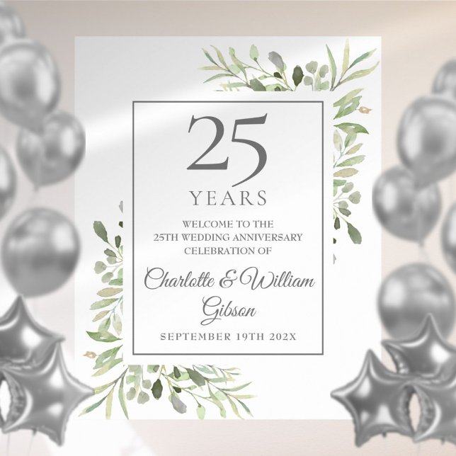 Vattensfärgsgrönska 25-årsjubileum välkomstskylt poster (Skapare uppladdad)