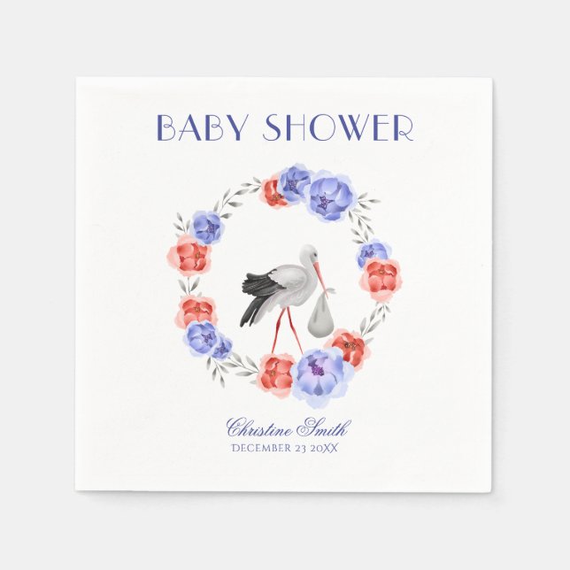 Vattenskärda Blå Blommigt Vinterkrans Napkins Pappersservett (Framsidan)