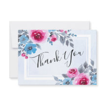 Vattenskärg blå Blommigt Bröllop - tackkort