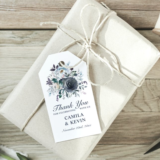 Vattenskärg blå marin Blommigt Bröllop Tack Presentetikett (Skapare uppladdad)