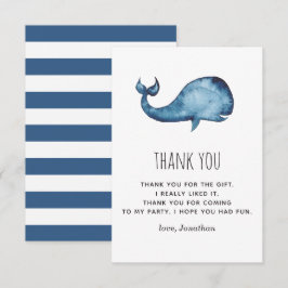 Vattenskärg blå marin, söt val. Barns födelsedag Tack Kort