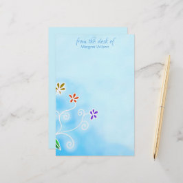 Vattenskärg blå med Whimsique Flowers Personal Brevpapper