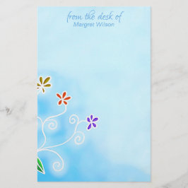 Vattenskärg blå med Whimsique Flowers Personal Brevpapper