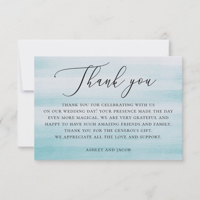 Vattenskärg blå nautisk mjuk bröllop tack kort (Framsida)