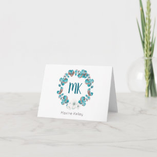 Vattenskärg Blåvit Blommigt Utandning Monogram Anteckningskort