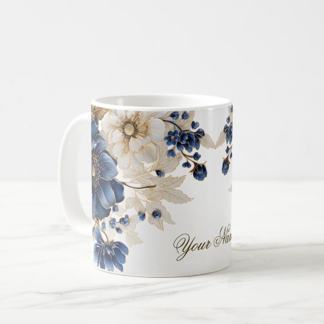 Vattenskärg Blåvit Golden Blommigt Silver Kaffemugg (Framsida vänster)