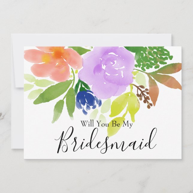 Vattenskärg Blommigt blir du min bridesmaid Inbjudningar (Framsida)
