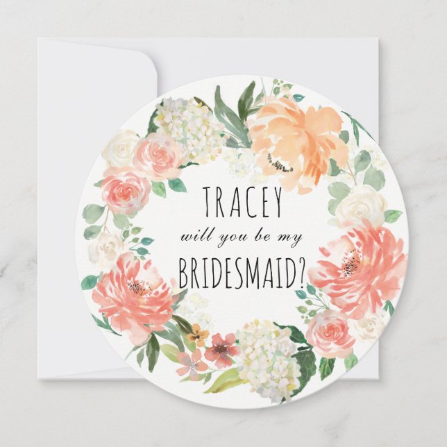Vattenskärg Blommigt blir du min bridesmaid Inbjudningar (Framsida)