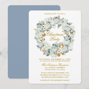 Vattenskärg Blommigt Dusty Blue Guld jul Party Inbjudningar