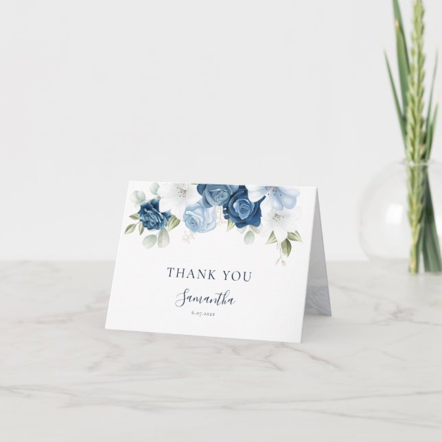 Vattenskärg Blommigt Dusty Blue-Möhippa Tack Kort (Framsida)
