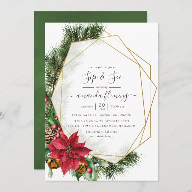 Vattenskärg Blommigt Julgeometrisk sipp och se Inbjudningar (Fram/baksida)