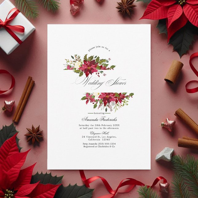 Vattenskärg, Blommigt, julMöhippa Inbjudningar (Watercolor Floral Christmas Wedding Shower Invitation)
