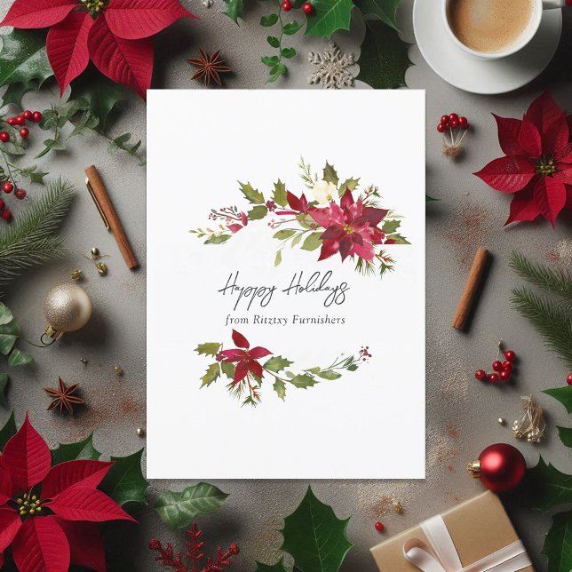 Vattenskärg Blommigt korporerad jul Julkort (Watercolor Floral Corporate Christmas Holiday Card)