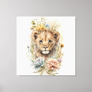 Vattenskärg blommigt lejona unge Canvas Wall Art