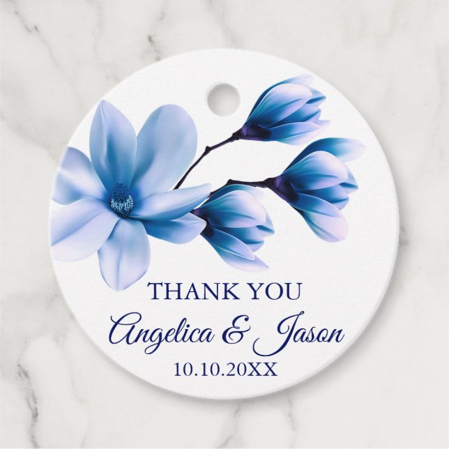 Vattenskärg, Blommigt Ljusblå marin vit Bröllop Gåvor Etiketter (Framsida)