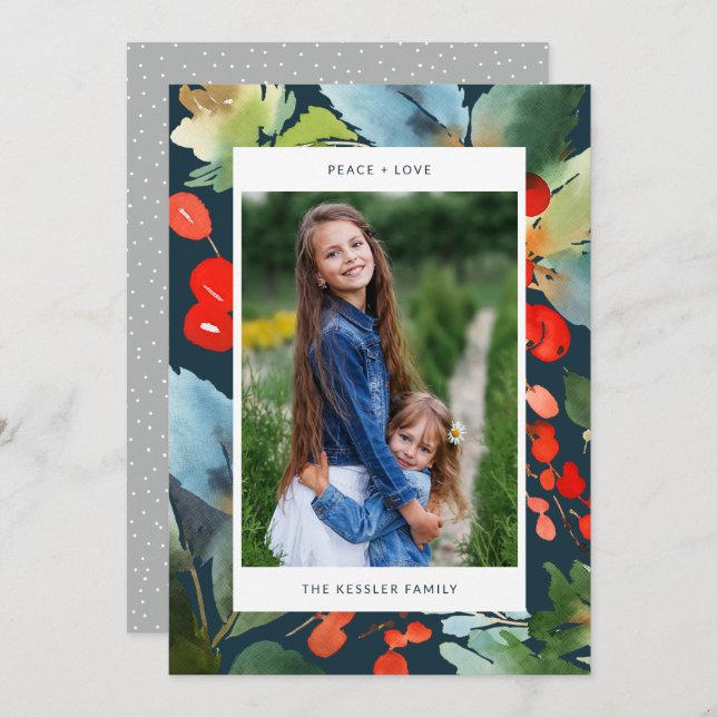 Vattenskärg, Blommigt, Snyggt - Fotoblå Julkort (Fram/baksida)