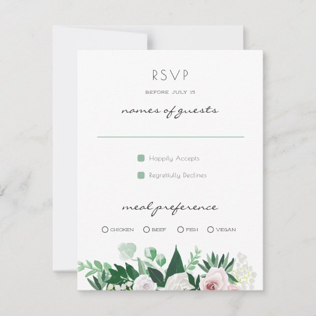 Vattenskärg, Blommigt Vit Grönt, Bröllop OSA Kort (Framsida)