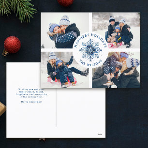 Vattenskärg Crystal Blue Snowflake 4 Photo Collage Helg Vykort