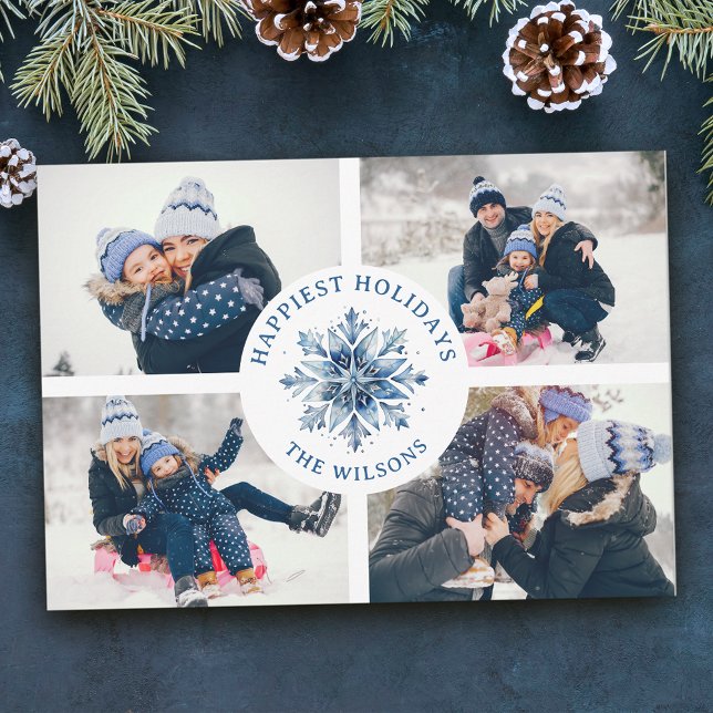 Vattenskärg Crystal Blue Snowflake 4 Photo Collage Julkort (Skapare uppladdad)
