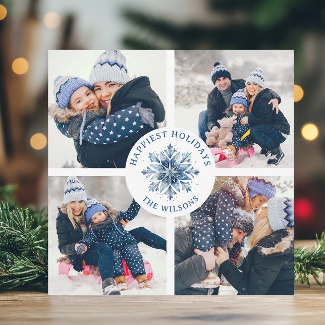 Vattenskärg Crystal Blue Snowflake 4 Photo Collage Julkort (Skapare uppladdad)