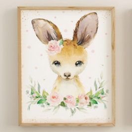Vattenskärg Cute Kangaroo  Rosa Blommigt Wall Poster