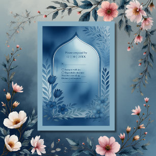 Vattenskärg Dusty Blue Arch blommigt Bröllop OSA Kort