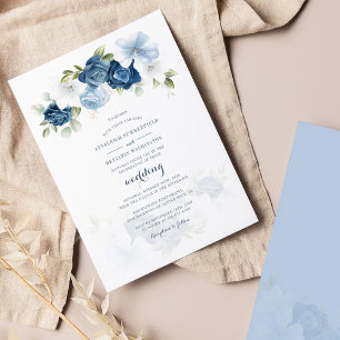 Vattenskärg Dusty Blue Blommigt Bröllop Inbjudningar