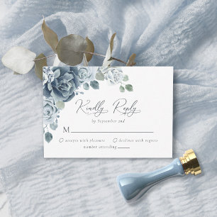Vattenskärg Dusty Blue Blommigt Bröllop OSA Kort