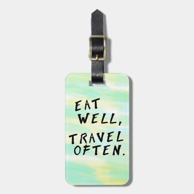 Vattenskärg "Eat well, Travel Often" - resväska Bagagebricka (Vertikal Framsida)