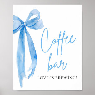 Vattenskärg Elegant Dusty Blue Bow Coffee Pub-teck Poster