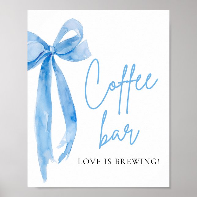 Vattenskärg Elegant Dusty Blue Bow Coffee Pub-teck Poster (Framsidan)