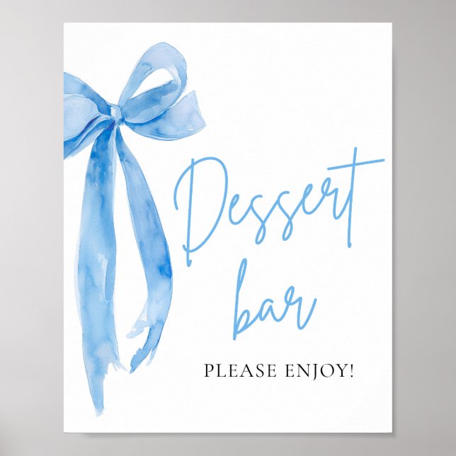 Vattenskärg Elegant Dusty Blue Bow Dessert Pub-tec Poster (Framsidan)