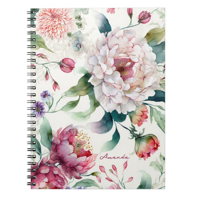 Vattenskärg elegant känslig som blommönster anteckningsbok (Framsidan)