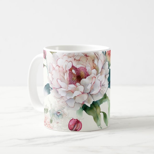 Vattenskärg elegant känslig som blommönster kaffemugg (Framsida vänster)