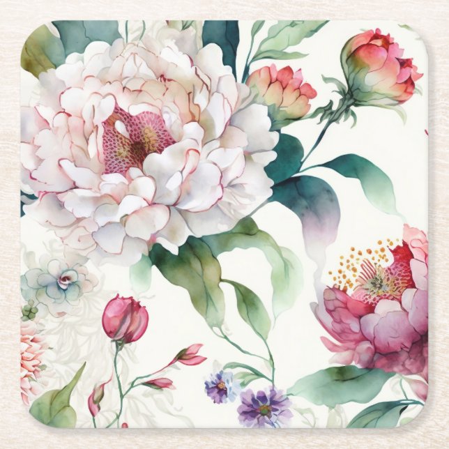 Vattenskärg elegant känslig som blommönster underlägg papper kvadrat (Framsidan)