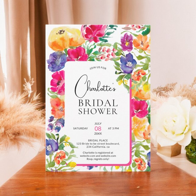 Vattenskärg för fet blommigt, möhippa inbjudningar (Bold Garden floral watercolor bridal shower Invitation)