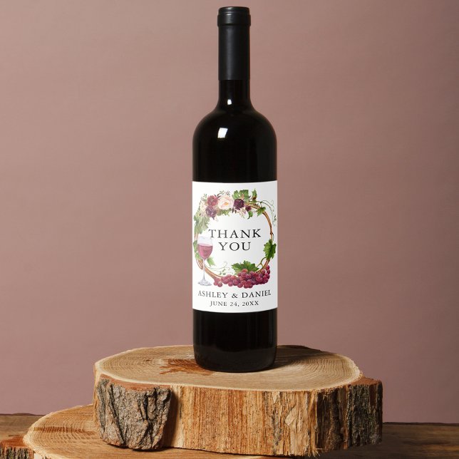 Vattenskärg Grapiner Vines Blommigt Utandning Bröl Vinflaska Etikett (Customize to change text size, color or text style.)