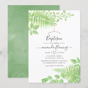 Vattenskärg Greenery Baptism Inbjudningar