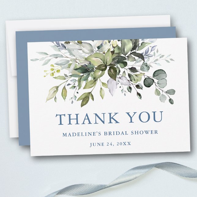 Vattenskärg Greenery Dusty Blue-Möhippa Tack Kort (Customize to change text color, style, add text & photos to back or change color of back of card.)