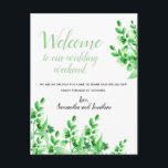 Vattenskärg, Grönt, lök | Välkommen till Bröllop Vykort<br><div class="desc">Detta vykort är den storleka perfekten för ett välkomstmeddelande från kort att lägga till välkomstpåsar från bröllop för gäster utanför staden. Den har en vacker vattenfärgsgrafik av gröntens löv och är perfekt för vår och sommar-bröllop.</div>