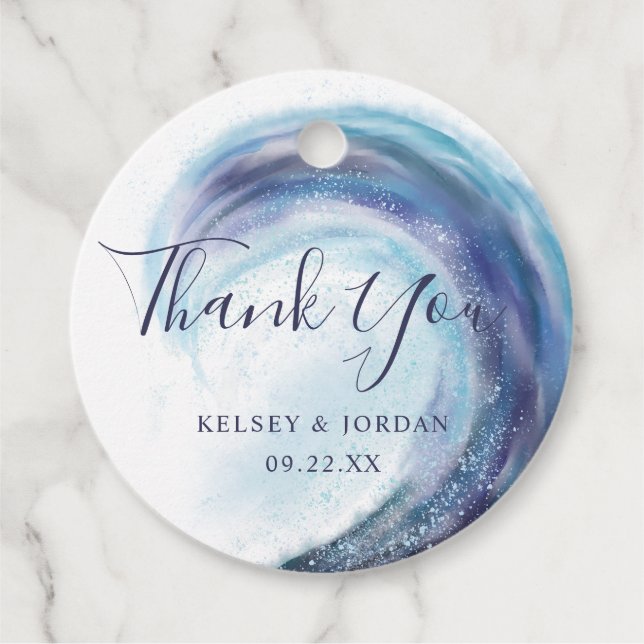 Vattenskärg havsvattenvåg Tack Bröllop Namn Gåvor Etiketter (Framsida)