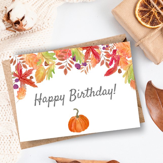 Vattenskärg höstblomma med pumpkindfågel kort (Embrace Autumn's Warmth: Celebrate a Birthday with Artistic Flair!)