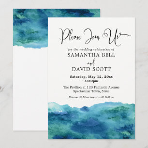 Vattenskärg i blått Grönt Modern Bröllop 1b Inbjudningar
