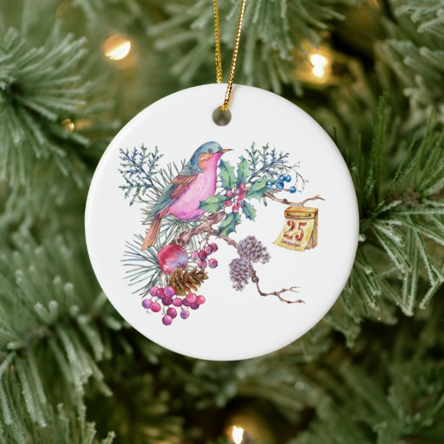 Vattenskärg jul Bird and Berries Julgransprydnad Keramik (Träd)